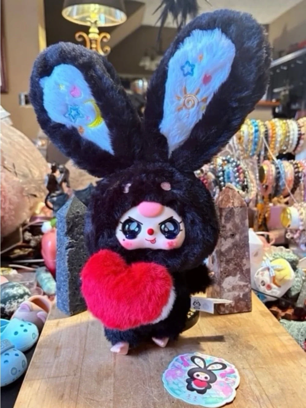 Baby three Black Bunny Plush with Red Heart